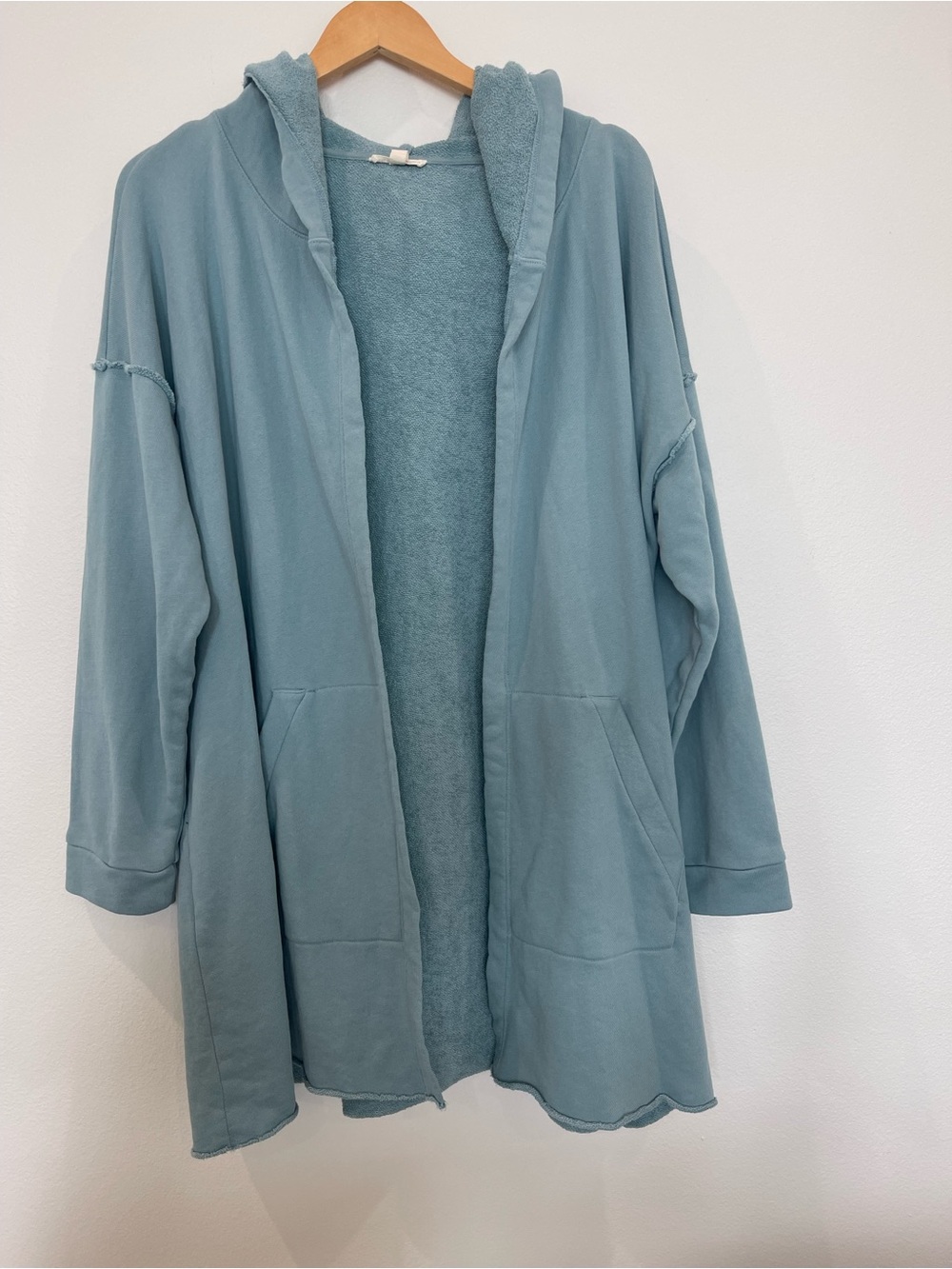 Eileen Fisher Dusty Blue Hooded Open Cardigan-100% Organic Cotton